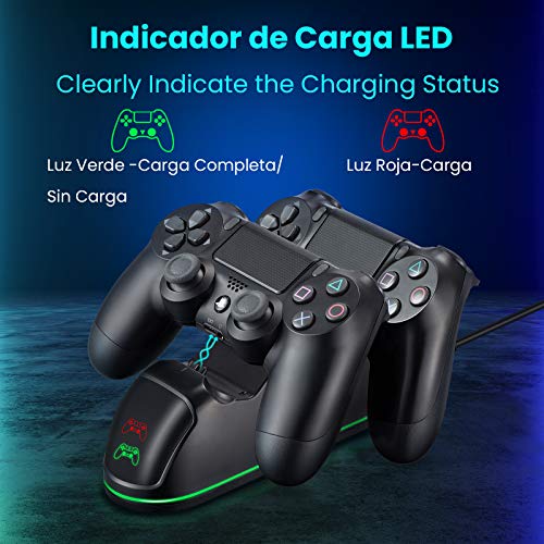 PICTEK Cargador Mando PS4, Soporte Mando ps4 USB con LED Indicador, Estación de Carga ps4, Compatible con Playstation4, PS4, PS4 Pro, PS4 Slim (Cable80CM)