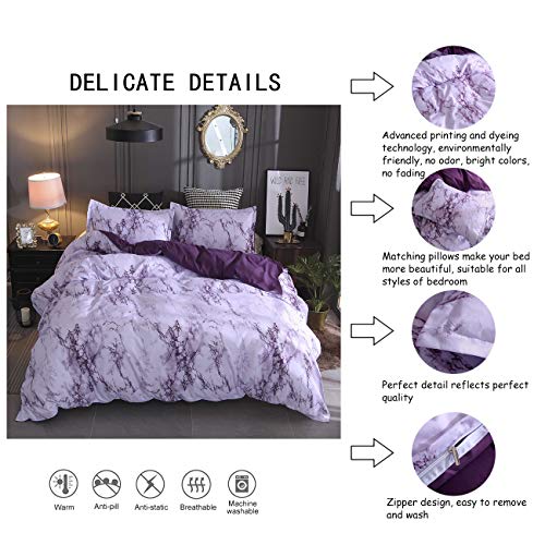 PICTURESQUE 2pcs Juego de Funda Nórdica de Estampado de Mármol Funda de Almohada 150X200cm Morado