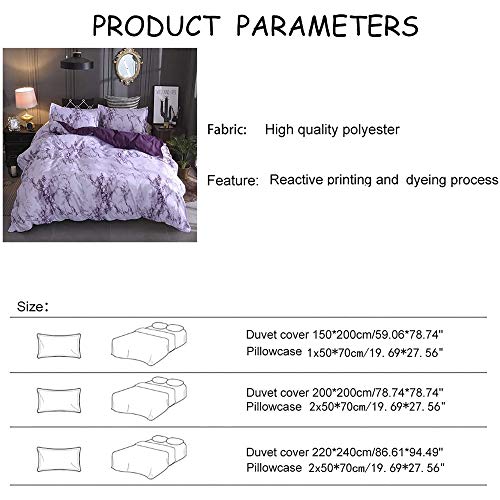 PICTURESQUE 2pcs Juego de Funda Nórdica de Estampado de Mármol Funda de Almohada 150X200cm Morado PICTURESQUE 2pcs Juego de Funda Nórdica de Estampado de Mármol Funda de Almohada 150X200cm Morado