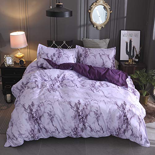 PICTURESQUE 2pcs Juego de Funda Nórdica de Estampado de Mármol Funda de Almohada 150X200cm Morado