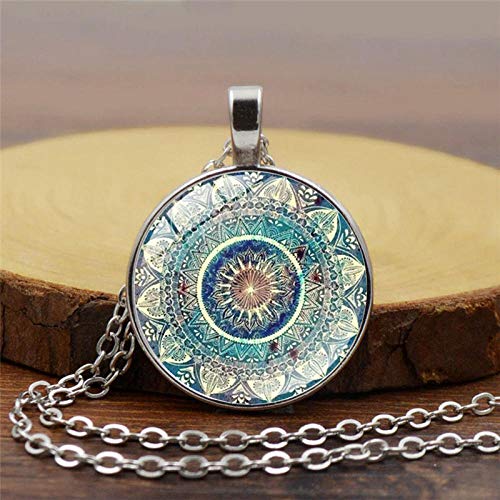 PicZhiwenture Colgante suéter Cadena Ropa Accesorios Collares Vintage Mandala Yoga Time Gem Necklace Charm Glass Dome Colgante NecklaceFashion Sweater Chain Alloy Jewelry para Mujeres HombresBlack3