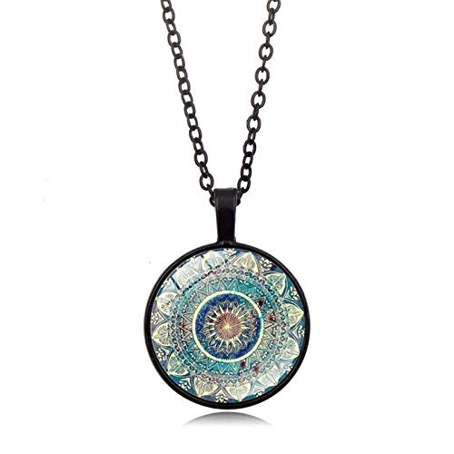 PicZhiwenture Colgante suéter Cadena Ropa Accesorios Collares Vintage Mandala Yoga Time Gem Necklace Charm Glass Dome Colgante NecklaceFashion Sweater Chain Alloy Jewelry para Mujeres HombresBlack3