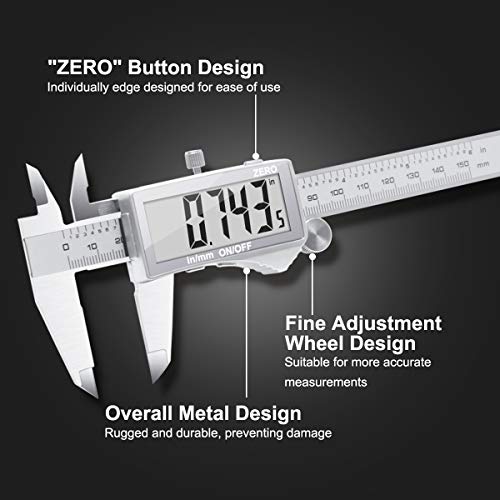 Pie de Rey Digital,Preciva Calibrador digital electrónico de acero inoxidable de 150mm/6pulgadas,Gran Pantalla LCD,Micrómetro de alta precisión,Medida de Diámetro Interior,Exterior,Profundidad