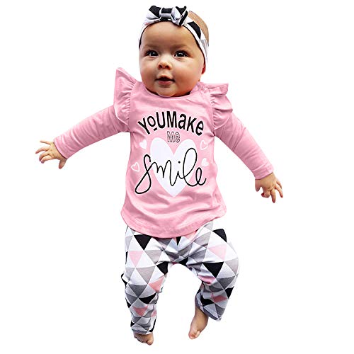 Pijama Niña Verano Conjunto Camisa y Pantalon y Cinta Traje Bebe Chandal Deportiva Ropa Recien Nacido 18-24 Meses Rosa