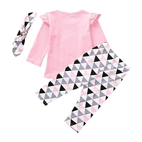 Pijama Niña Verano Conjunto Camisa y Pantalon y Cinta Traje Bebe Chandal Deportiva Ropa Recien Nacido 18-24 Meses Rosa