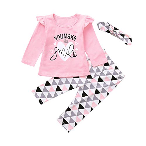 Pijama Niña Verano Conjunto Camisa y Pantalon y Cinta Traje Bebe Chandal Deportiva Ropa Recien Nacido 18-24 Meses Rosa