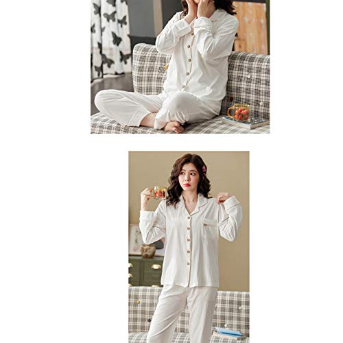 Pijamas Mujer Primavera Otoño Color sólido Multicolor Simple Manga Larga Cierre de botón de Verano Ropa de casa Traje de Dos Piezas