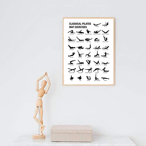 Pilates Entrenamiento Tabla Poster Ejercicio Lienzo Impresiones Negro Blanco Cuadro Yoga Sala Pared Decoracion Culturismo GuíA Gimnasio Pintura 50x70cm No Marco