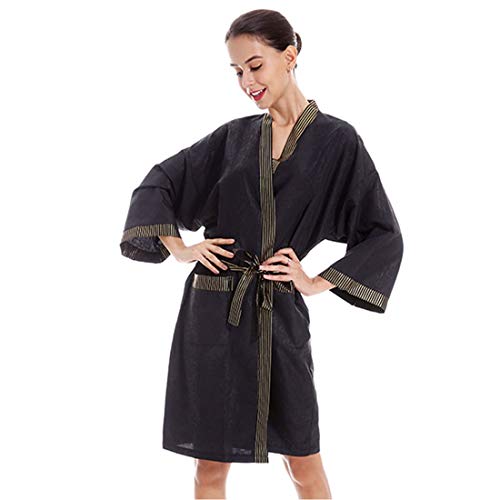 Pinji - Vestidos de Peluquería para Salón, Bata de Masaje en el SPA Bata de Kimono de Salón para Salón de Belleza Uniforme de Cliente de Moda Negro