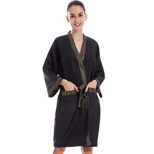 Pinji - Vestidos de Peluquería para Salón, Bata de Masaje en el SPA Bata de Kimono de Salón para Salón de Belleza Uniforme de Cliente de Moda Negro