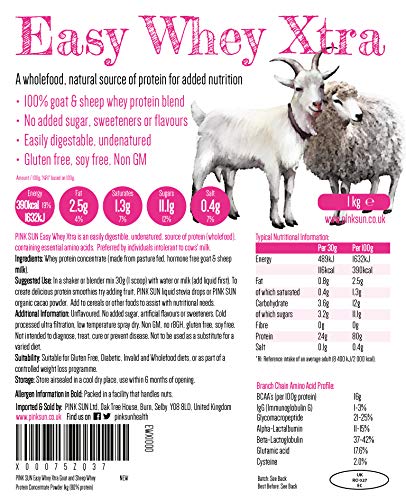 PINK SUN Proteína de Suero de Cabra y Oveja 1kg sin Hormonas Neutro sin Sabor sin Gluten sin Soja Easy Whey Xtra Goat and Sheep Whey Protein Concentrate Powder Unflavoured 1000g PINK SUN Proteína de Suero de Cabra y Oveja 1kg sin Hormonas Neutro sin Sabor sin Gluten sin Soja Easy Whey Xtra Goat and Sheep Whey Protein Concentrate Powder Unflavoured 1000g