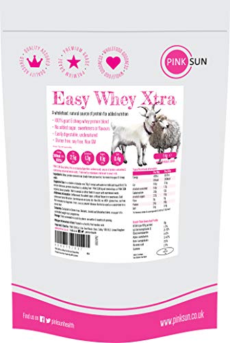 PINK SUN Proteína de Suero de Cabra y Oveja 1kg sin Hormonas Neutro sin Sabor sin Gluten sin Soja Easy Whey Xtra Goat and Sheep Whey Protein Concentrate Powder Unflavoured 1000g