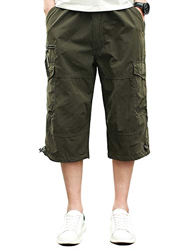 Pinkpum Cargo Shorts Hombres Pantalones Cortos de Algodón Leisure Casual Verde Oscuro 01 3XL