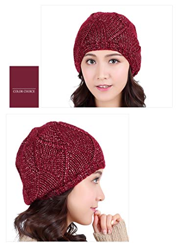 Pinle Casquillo del cráneo de Punto Las Mujeres Cable de Punto Beanie Holgada del otoño de los Hombres del Sombrero Unisex Invierno (Color : Red)