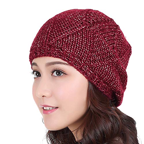 Pinle Casquillo del cráneo de Punto Las Mujeres Cable de Punto Beanie Holgada del otoño de los Hombres del Sombrero Unisex Invierno (Color : Red)