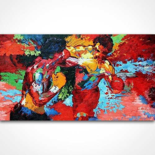 Pintado a mano Leroy Neiman Rocky vs Apollo Póster de artistas pinturas pintura abstracta sobre lienzo película de boxeo deportes, lona, 28X48inch(70x120cm)