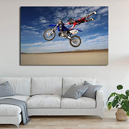 Pintura en Lienzo Carteles e Impresiones Salto Extremo Motocicleta Deportes Dirtbike Cuadro de Pared Arte de la Lona para la Sala de Estar Decoración del hogar -24x32 Pulgadas sin Marco