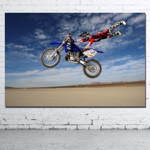 Pintura en Lienzo Carteles e Impresiones Salto Extremo Motocicleta Deportes Dirtbike Cuadro de Pared Arte de la Lona para la Sala de Estar Decoración del hogar -24x32 Pulgadas sin Marco