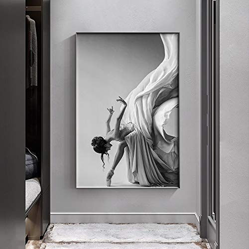 Pintura en Lienzo de Bailarina Moderna, Carteles en Blanco y Negro e impresión de Figuras de Ballet, Cuadros artísticos de Pared para Sala de Estar, Dormitorio, Pasillo 60x80cm