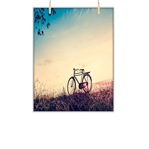 Pintura en lienzo para manualidades, hermosa imagen de paisaje con silueta de bicicleta al atardecer, en tono vintage, impresión de lienzo para colgar en la pared, 88 cm de ancho x 88 cm de largo