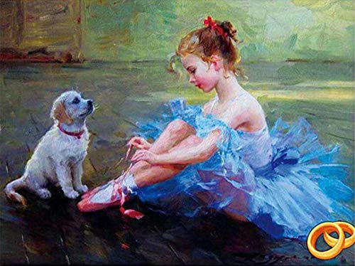 Pintura por Números Ballet Niña Y Perro Pintura por Números Adultos Utilizar para La Imagen del Arte De La Pared Decoración del Hogar Obras De Arte-Sin Marco-40 * 50cm