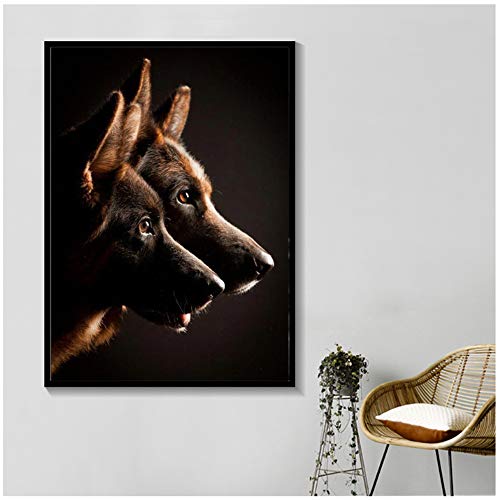Pintura sobre lienzo Estilo moderno de animales Pósters en blanco y negro de perro pastor alemán Decoración para el hogar   Imprimir Imagen de pared para sala de estar 60x90cm (23.6 "x35.4") Sin marco