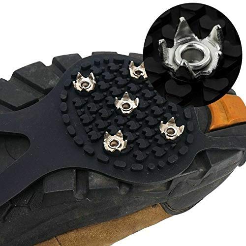 Pinzas universales antideslizantes, pinzas de hielo, tacos de tracción con clavos antideslizantes de 5 garras para botas Zapatos con buena elasticidad, fáciles de poner o quitar (Black)