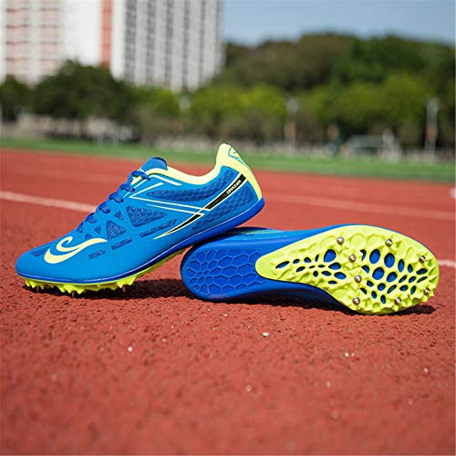 Pista Y Campo Zapatos, Atletismo Velocidad Hombres Mujeres Competición Formación Salto De Longitud 8 Clavos De Carrera Spikes Melena Mediana De Ejecutar La Capacitación,Azul,44