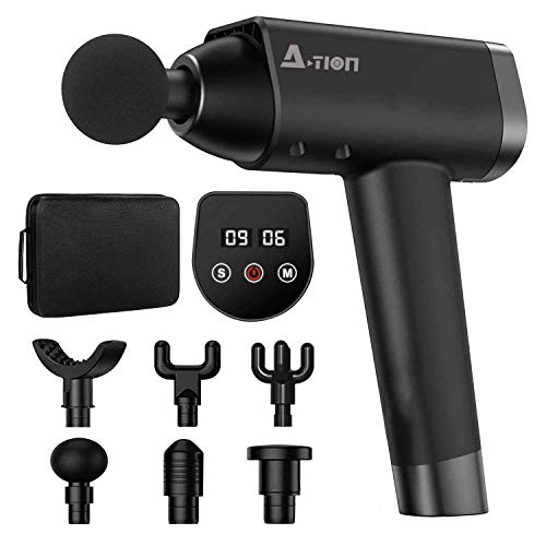 Pistola de Masaje Muscular, ACTION Masajeadore Eléctrico de Mano Portátil de Tejido Profundo para Atletas - Alivio del Dolor de Cuerpo Completo, 6 Poderoso Velocidades con 6 Cabezas de Masaje, Negro Pistola de Masaje Muscular, ACTION Masajeadore Eléctrico de Mano Portátil de Tejido Profundo para Atletas - Alivio del Dolor de Cuerpo Completo, 6 Poderoso Velocidades con 6 Cabezas de Masaje, Negro