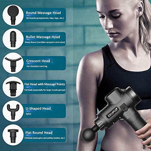 Pistola de Masaje Muscular, EKUPUZ Pistola Masaje Masajeadora Muscular de Tejido Profundo con 30 Niveles Ajustables, 6 Cabezales de Masaje y Pantalla LCD, para Relajación Recuperación Fatiga Pistola de Masaje Muscular, EKUPUZ Pistola Masaje Masajeadora Muscular de Tejido Profundo con 30 Niveles Ajustables, 6 Cabezales de Masaje y Pantalla LCD, para Relajación Recuperación Fatiga