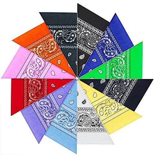 PITAYA 12pcs Pañuelos Bandanas,Multicolor bandanas con estampado para Cabeza y Cuello,Multifuncional Pañuelos Bandanas para Hombre y Mujer