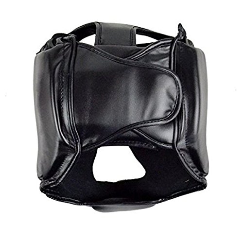 PIXNOR Cabeza de Boxeo de Cuero Boxeo Casco Cerrado Tipo Protector Sparring Casco Muay Thai Taekwondo Combate Gratis Protector (Negro)