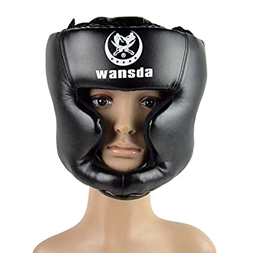 PIXNOR Cabeza de Boxeo de Cuero Boxeo Casco Cerrado Tipo Protector Sparring Casco Muay Thai Taekwondo Combate Gratis Protector (Negro)