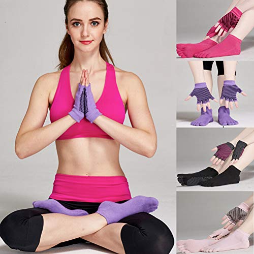 Pixnor Calcetines de yoga y Yoga juegos de guantes con puntos de silicona (negro) Pixnor Calcetines de yoga y Yoga juegos de guantes con puntos de silicona (negro)
