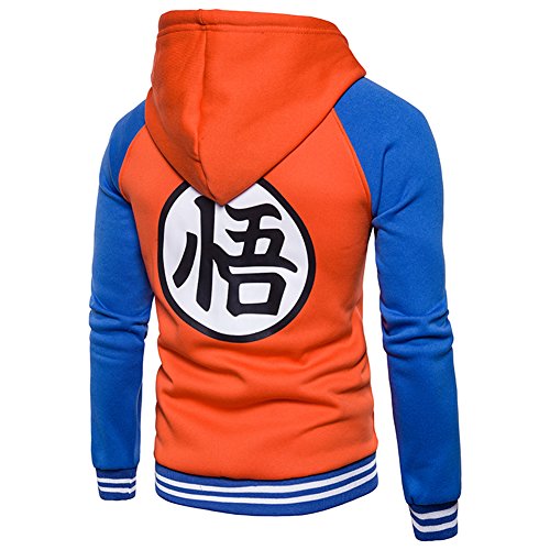 PIZZ ANNU Sudadera con Capucha Dragon Ball Z Son Goku Zip-Up para Adultos(Orange&Azul 2XL)