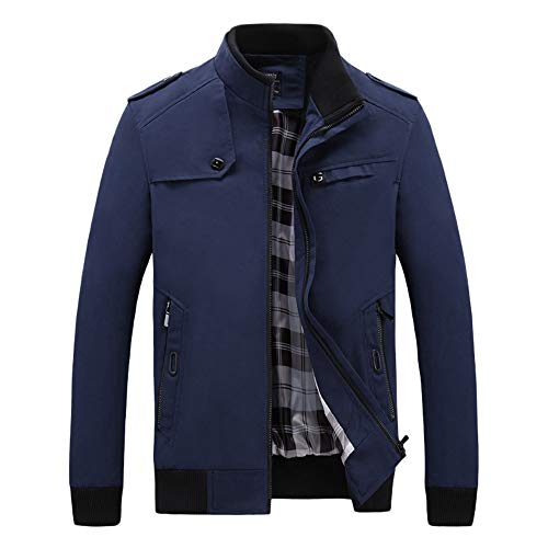 PKTOP - Chaqueta Cortavientos para Hombre, Manga Larga, Casual, otoño, Invierno Azul Azul XL