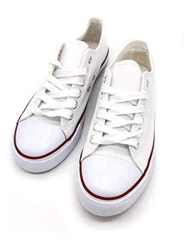 P&L Zapatillas de Lona Mujer Blanco Negro Bambas Puntera de Goma Loneta Blanca Negra P&L Zapatillas de Lona Mujer Blanco Negro Bambas Puntera de Goma Loneta Blanca Negra