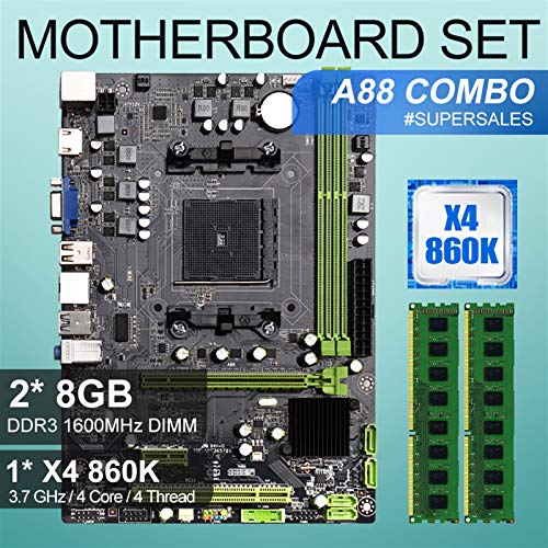 Placa Base Gaming ATX Fit For A88 De AMD De Escritorio Placa Base Fijado con El Procesador AMD Athlon X4 860K 3,7 GHz Core 4 16GB = 2 * 8 GB DDR3 1600 MHz DIMM De La Placa Base Placa Madre
