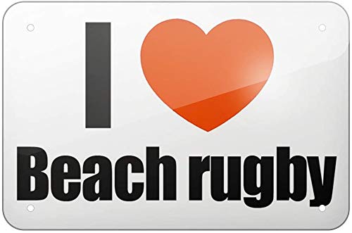 Placa decorativa de hierro con texto en inglés "I Love Beach Rugby, aspecto retro, 20 x 30 cm, para el hogar, cocina, baño, granja, jardín, garaje, citas inspiradoras, decoración de pared