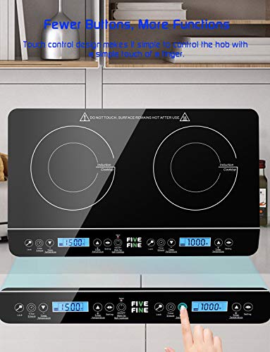 Placa Inducción de 2 Placas, Control Táctil de Cocina de Inducción, Superficie de Cristal, Control Táctil, 10 niveles de Potencia, 3-hourTemporizador, para Sartenes hasta 12-26cm, 3500 W