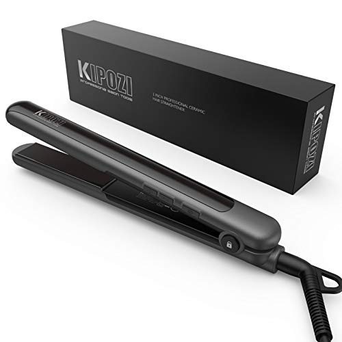 Plancha pelo ceramica, KIPOZI Plancha de pelo profesional con pantalla digital de temperatura ajustable, Plancha de pelo y rizador 2 en 1, Negro