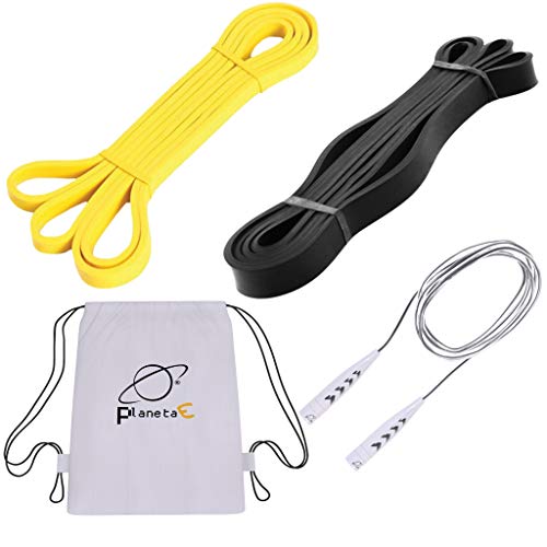 Planeta E Fit Set One, Bandas elasticas de Resistencia y comba de Saltar. Pack 2 Banda Elastica para musculación + 1 Cuerda de Saltar. Set de Entrenamiento de Fuerza y Cardio + Bolsa de Transporte