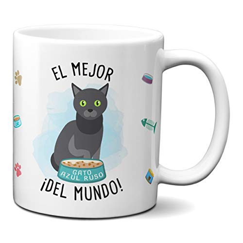 Planetacase Taza Gato el Mejor Gato Azul Ruso del Mundo - Regalo diseño Original Tazas Gatitos te café Desayuno Ceramica 330 mL