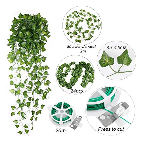 Plantas Hiedra Artificial (24pcsx2m) Hiedra Hojas de Vid Artificial Enredadera Guirnalda Decorativa Decoración Hogar Escalera Ventana Balcón Valla Jardín Boda Interior Exterior, 20m Lazo de Torcedura Plantas Hiedra Artificial (24pcsx2m) Hiedra Hojas de Vid Artificial Enredadera Guirnalda Decorativa Decoración Hogar Escalera Ventana Balcón Valla Jardín Boda Interior Exterior, 20m Lazo de Torcedura