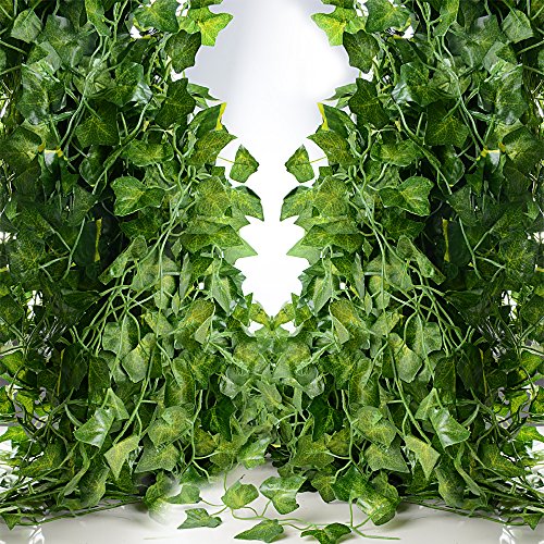 Plantas Hiedra Artificial (24pcsx2m) Hiedra Hojas de Vid Artificial Enredadera Guirnalda Decorativa Decoración Hogar Escalera Ventana Balcón Valla Jardín Boda Interior Exterior, 20m Lazo de Torcedura