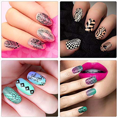 Plantilla Estampado de Uñas - 8 Placas Grandes Uñas con Varios diseños - Placas Estampacion Uñas con Raspador de Plástico, Sello de silicone