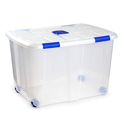 Plastic forte 11346 - Caja de almacenamiento, Transparente con ruedas, 130 litros Plastic forte 11346 - Caja de almacenamiento, Transparente con ruedas, 130 litros