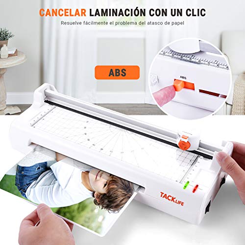 Plastificadora 5 en 1, TACKLIFE Laminador A4 A5 A7 en Frío y Caliente, 20 Bolsas de Laminado, Redondear de Esquina, Cortador de Papel, Función ABS, Máquina de Laminación para Casa/Oficina/Escula MTL02