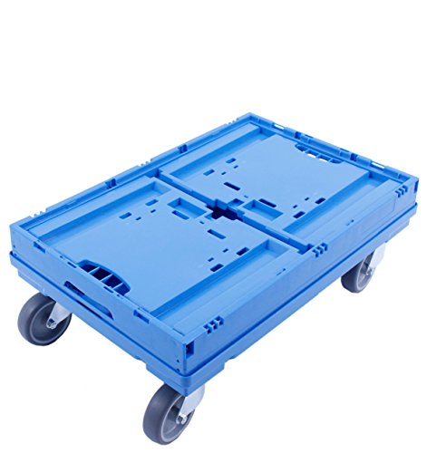 PLATAFORMA CON RUEDAS 60x40, carro para cajas Euro, carro con 4 ruedas giratorias, adecuado para cajas plegables de 60x40 cm y 40x30 cm, azul