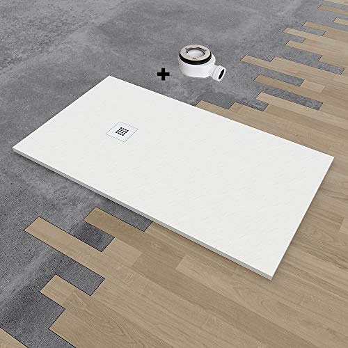 PLATO DUCHA RESINA CARGA MINERAL EFECTO PIZARRA 80X80 BLANCO RAL 9003